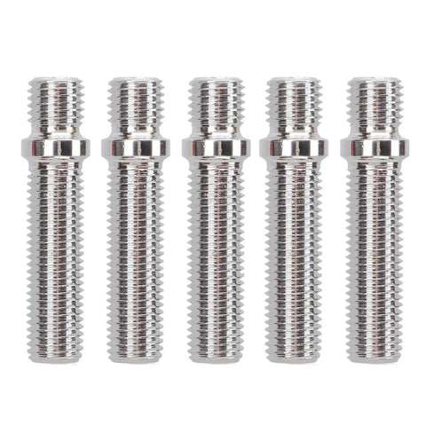 Upgrade Your Ride With This Epic 20 Pack Wheel Stud Conversion Kit, Featuring Cold Forged Steel Extended 58mm Studs And Zinc Coated Finish For Cars And Trucks. five chrome wheel studs on white background