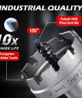 Close-up of tungsten carbide teeth on Heavy Duty Tungsten Carbide Hole Saw Kit with Pilot Bits and Hex Key for stainless steel.