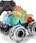 Monster Truck RC Car For Kids Waterproof 1to20 Scale Dinosaur Monster Trucks With 2 Batteries 2.4GHz, showing LED lights and controller