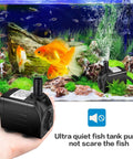 Ultra Quiet Submersible Water Pump 300GPH 1100L/H 21W shown with aquarium and goldfish in vivid tank display