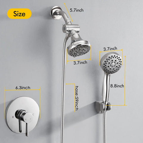 Shower Faucet System With Rain Shower Kit And High-Pressure Handheld Head 2-In-1 Dual Valve Trim Chrome for in-wall install
