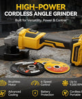 Badass Cordless Angle Grinder Compatible With DeWalt 20V Max Tool Only Beast Mode Power For Precision Metal Cutting Grinding And Polishing With Quick Release Guard on a workbench with cutting discs.