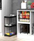 Slim 3 Tier Rolling Storage Cart for Narrow Spaces Black Metal Frame with Easy Glide Casters in a kitchen setting