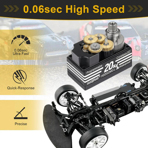 Ultra Fast 0.06s Low Profile RC Steering Servo 20kg Torque Beast Precision for 1 8 and 1 10 Touring Cars and Drifts