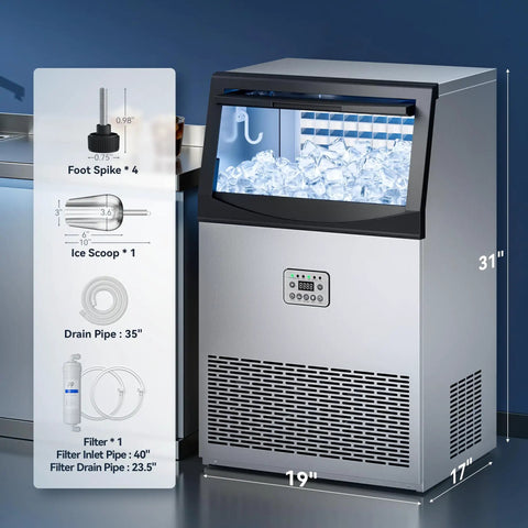 Keep Your Drinks Frosty All Night Long With This Hella Fast Heavy Duty Commercial Ice Maker, 31x19x17 in, stainless, serving nugget ice.