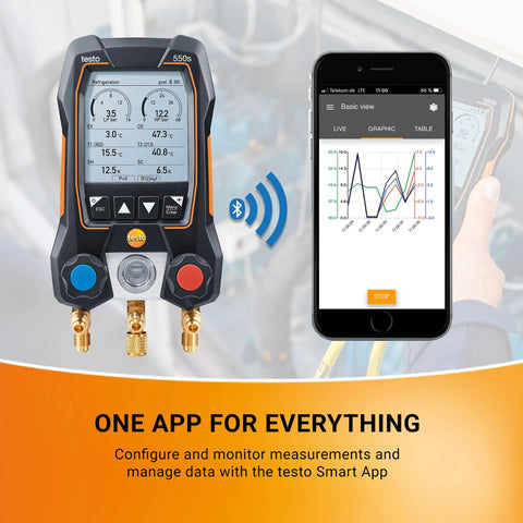 AC Manifold Gauge Gear For HVAC With Bluetooth, Pro Grade Recharge Kit, And 2 Wired Temperature Probes, Superheat And Subcooling Readouts For Air Conditioning, Refrigeration, And Heat Pumps. Bluetooth manifold with smartphone app graph.