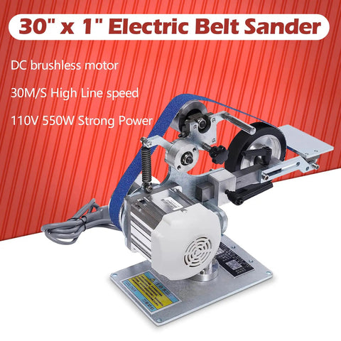 Heavy Duty 1X30 Belt Sander With 550W Motor And Stepless Speed Adjustment For Polishing Grinding And Tool Sharpening, side view of machine.