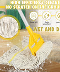 Heavy Duty Cotton Mop With 59 Inch Handle For Industrial And Home Floors, Looped End Wet Mop Head For Garage, Workshop, Office