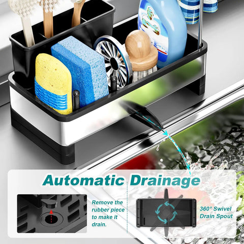 Stainless Steel Sink Caddy With Sponge Holder And Brush Holder Plus Towel Rack And Soap Dispenser Kitchen Sink Organizer