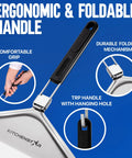 Perforated Pizza Peel 12 Inch With 10 Inch Folding Handle Stainless Steel Spatula Paddle For No-Fuss Pizza Transfer And Easy Storage Space Saving Outdoor Pizza Oven Accessory with ergonomic handle shown.