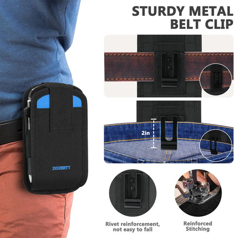 Rugged Scanner Holster Case For Handheld Barcode Scanners With Metal Belt Clip And Pen Holder, Built Tough, Black Blue