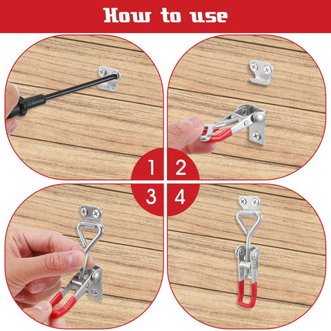 Installation steps for 36 Pack Toggle Latch Clamps With Adjustable 330 Lbs Holding Power on wooden surface