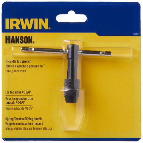 Tap Wrench With T Handle For Hand Turning Taps And Tools, Adjustable Knurled Nut, Recessed Holding Jaws, 0 To One Quarter Inch Range
