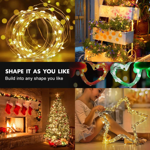 Two Pack 78Ft Battery Operated RGB Fairy Lights With Remote And Timer 240 LEDs in various indoor decorative setups