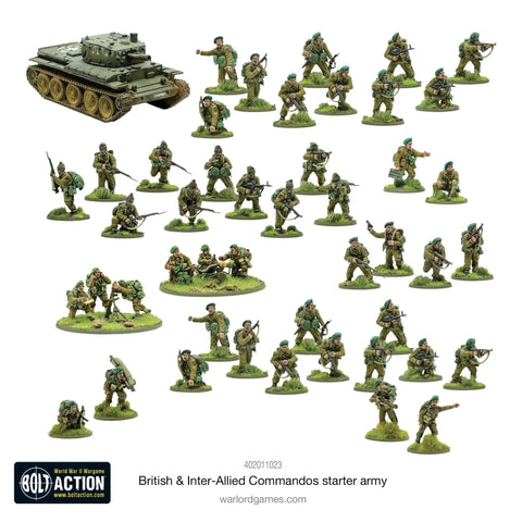 Bolt Action World War II British And Inter Allied Commandos Starter Army 1 To 56 Scale Tabletop Miniatures Set with Tank