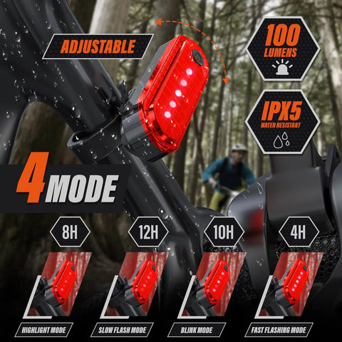 Rechargeable Bike Lights Bundle With Headlight And Taillight, Ultra Bright 250LM, features adjustable rear light in 4 modes