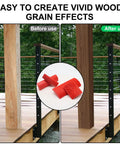 Before and after using Heavy Duty Wood Graining Tool Set 4 Piece Rubber Paint Comb, showing transformed wood grain effects.