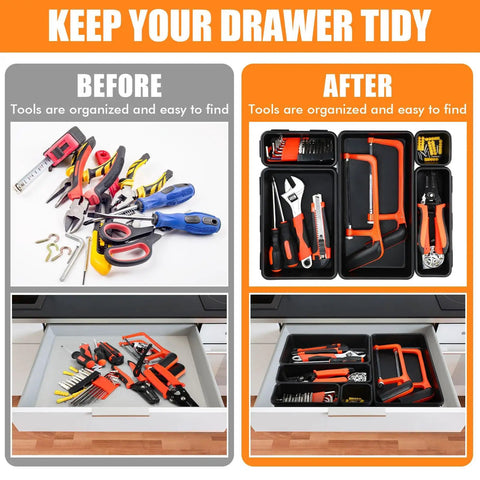 100 Pack Toolbox Organizer Trays And Drawer Dividers Set In 5 Sizes For Garage Home And Office Storage Black Plastic Bins After Installation
