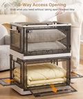 Hella Spacious Clear Stackable Storage Bins Three Pack With Lids And Rolling Wheels Collapsible Containers holding linens stacked with a user accessing them.