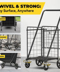 Beast Mode Folding Shopping Cart With Four And A Half Cu Ft Capacity 420 Lb Hauling Power 360 Degree Braked Swivel Wheels on pavement