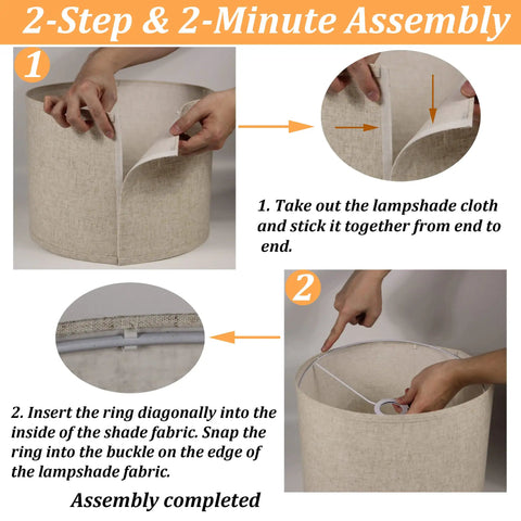 Assembly process for Beige Linen Drum Lampshade Set Of 2 For Table Floor And Pendant Lights With UNO Fitter And Spider Compatibility