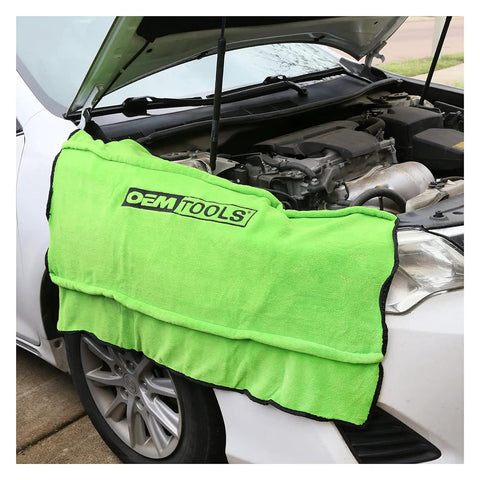 Magnetic Fender Cover For Mechanics, 42 By 24 Inch Soft Shield With Powerful Corner Magnets on car during repair