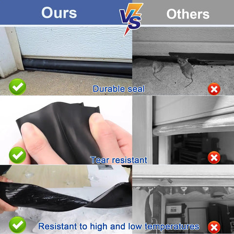 Comparison of Garage Door Bottom Seal Kit 16.5ft EPDM Rubber Weatherproof Seal With Aluminum Track Kit showing durability, tear resistance, and temperature resistance.