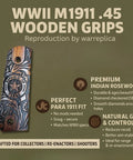 WWII M1911.45 ACP Wooden Grips Indian Rosewood Dalbergia Sissoo, Republic Of Texas Design for Colt Remington Springfield