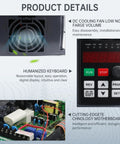 Product details showing the DC cooling fan, control panel, and internal motherboard of the 2.2KW 110V Air Cooled Spindle Motor Kit With ER20 Collet 24000 RPM VFD Inverter.