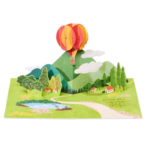 Big 50th Anniversary Pop Up Card With 3D Hot Air Balloon And Gold Foil Accents Truly Wonderful Greeting Card For Milestone Celebration