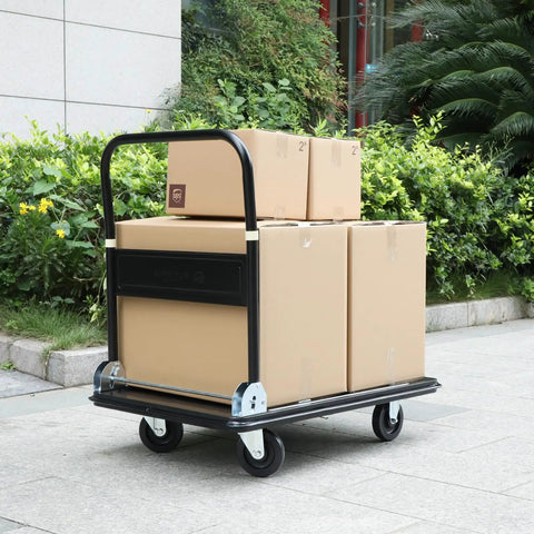 Foldable Push Cart Dolly With 600 Lb Capacity Heavy Duty Platform Truck 360 Degree Swivel Wheels flatbed steel cart carrying boxes