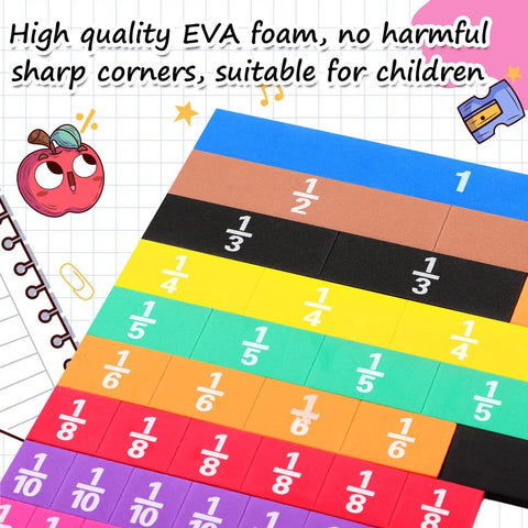 12 Sets Fraction Tiles For Classroom And Homeschool Durable EVA Foam Manipulatives With Laminated Anti Scratch Surfaces