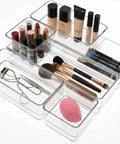 Clear Plastic Drawer Organizer Set, 6 Piece In Two Sizes For Makeup, Jewelry, Gadgets And More, Non Slip Acrylic Storage Trays