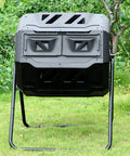 Front view of Dual Chamber Compost Tumbler 42 Gallon 160L Outdoor Bin With Sliding Doors For Garden Yard Outdoor Use