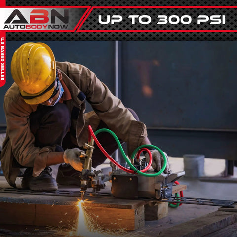 Technician using Oxy Acetylene Welding Hose 50 Feet Long With One Quarter Inch Inner Diameter And B Fitting Twin Cutting Torch Hose