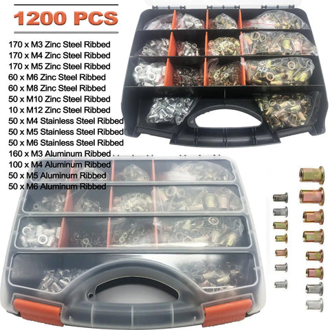 Top Notch 16 Inch Rivet Nut Tool Kit With 1310pcs Assorted Nutserts And 11 Mandrels In M And SAE Sizes Including Carrying Case For Heavy Duty Auto Repair And DIY Projects, 1200 pcs case