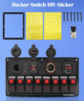 Red 8 Gang Rocker Switch Panel With LED Illumination Waterproof Digital Voltage Display Dual USB Ports 12V DC Power Socket
