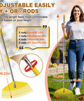 Heavy Duty Leaf Rake With 16.5 Inch Nylon Head And 51 Inch Adjustable Stainless Steel Handle For Yard Cleanup in use by a person