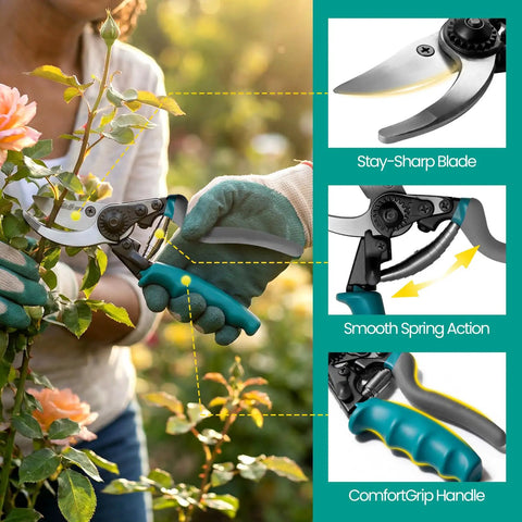 Heavy Duty Pruning Shears With Kinetic Swivel Handle For No Sweat Garden Trimming, Arthritis Friendly Bypass Clippers in use