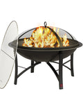 Outdoor Wood Burning Fire Pit For Backyard Camping Steel Fire Bowl With Spark Screen Cover Log Grate And Poker
