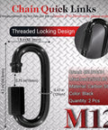 Heavy Duty Chain Quick Links Set With Two Half Inch Carabiners, 2500 Lbs Capacity, Anti Rust Black Carbon Steel Connectors For Hammock Hanging.