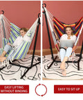 Bohemian Hammock Chair With Stand For Indoor Outdoor Relaxation, Double Swing Chair With Tassels And Floor Mat, supports 400 lb.