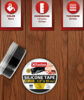 Self-Fusing Silicone Tape Pro Black 1.5 Inch By 15 Feet No Glue Required Weatherproof Sealing Tape packaging on wood surface