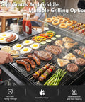 Cooking breakfast foods on grill with porcelain cast iron grill grates and griddle plate replacement for Char Griller grills.
