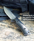Fixed Blade Knife With Full Tang 420HC Stainless Steel For Outdoor EDC, Hunting, And Survival, G10 Handle, on table