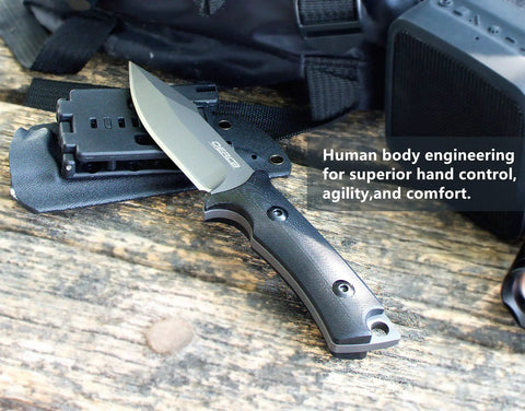Fixed Blade Knife With Full Tang 420HC Stainless Steel For Outdoor EDC, Hunting, And Survival, G10 Handle, on table