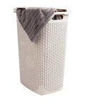 Slim Laundry Hamper With Lid 60L Tall Narrow Basket For Bathrooms Closets And Laundry Rooms Plastic Ivory Space Saver