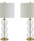 Clear Glass Triple-Sphere Table Lamps Set Of 2 With Brass Accents And White Linen Shade 27-Inch Tall Modern Bedside Lamps For Living Room Bedroom Or Office LED Bulbs Included