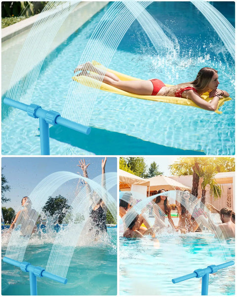 2 In 1 Pool Fountain With 360 Degree Adjustable Dual Spray Heads And A Retractable Height Pole For High Pressure Waterfall Sprinkler, blue