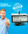 OEM Dryer Timer Replacement Fits WE04X25280 WE04M362 WE04M0532 with man showing thumbs up, blue background